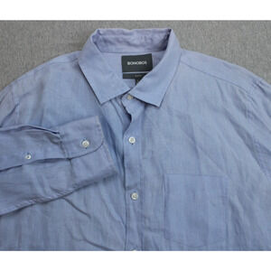 Bonobos Shirt Mens Large Blue Slim Fit 100% Linen Button Up Long Sleeve